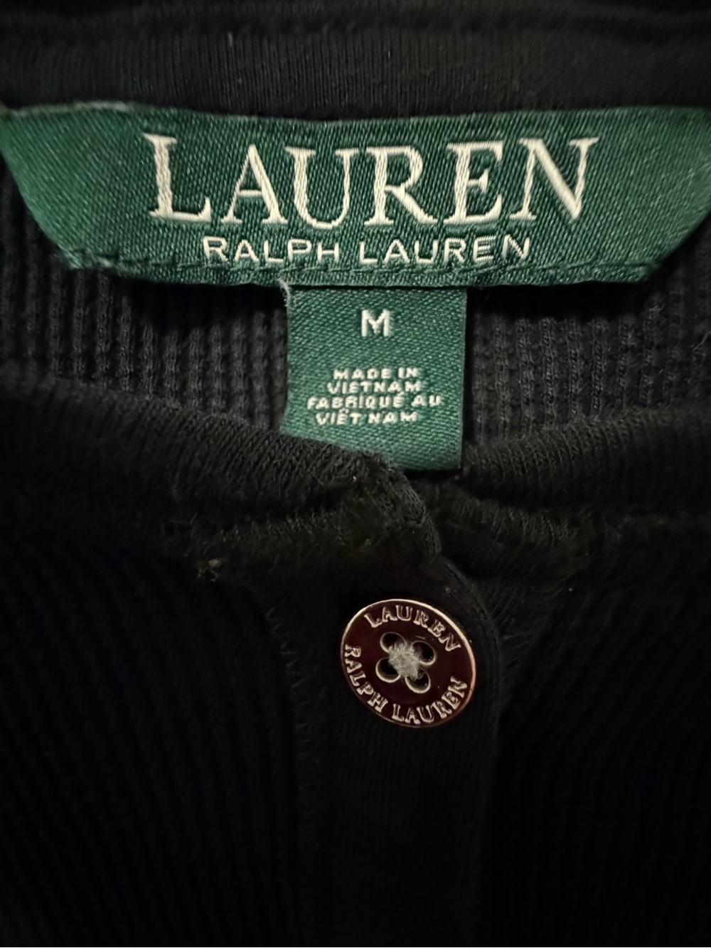 Lauren Ralph Lauren Black Ribbed 100% Cotton Henley Midi Dress M 90’s Minimalist - Picture 4 of 8